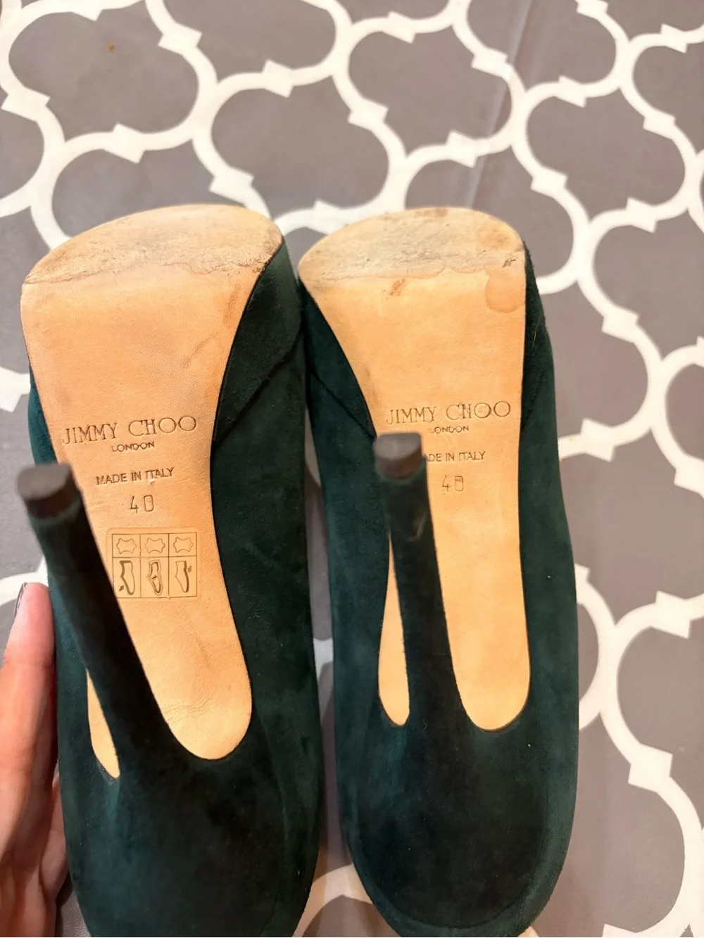JIMMY CHOO Dark Green Suede Platform Stiletto Pumps